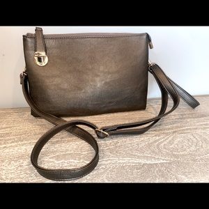 Antique Gold Faux Leather Shoulder & Clutch Purse